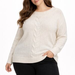 Lane Bryant White Cable Knit Wide Neck Sweater Size 14/16 NWOT